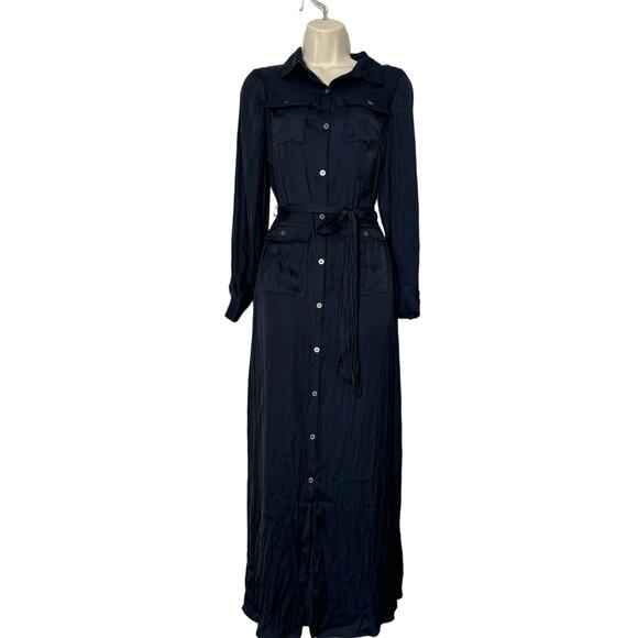 NWT Madewell Satin Button-Front Utility Shirtdress in Deep Indigo Size XXS - Picture 4 of 14